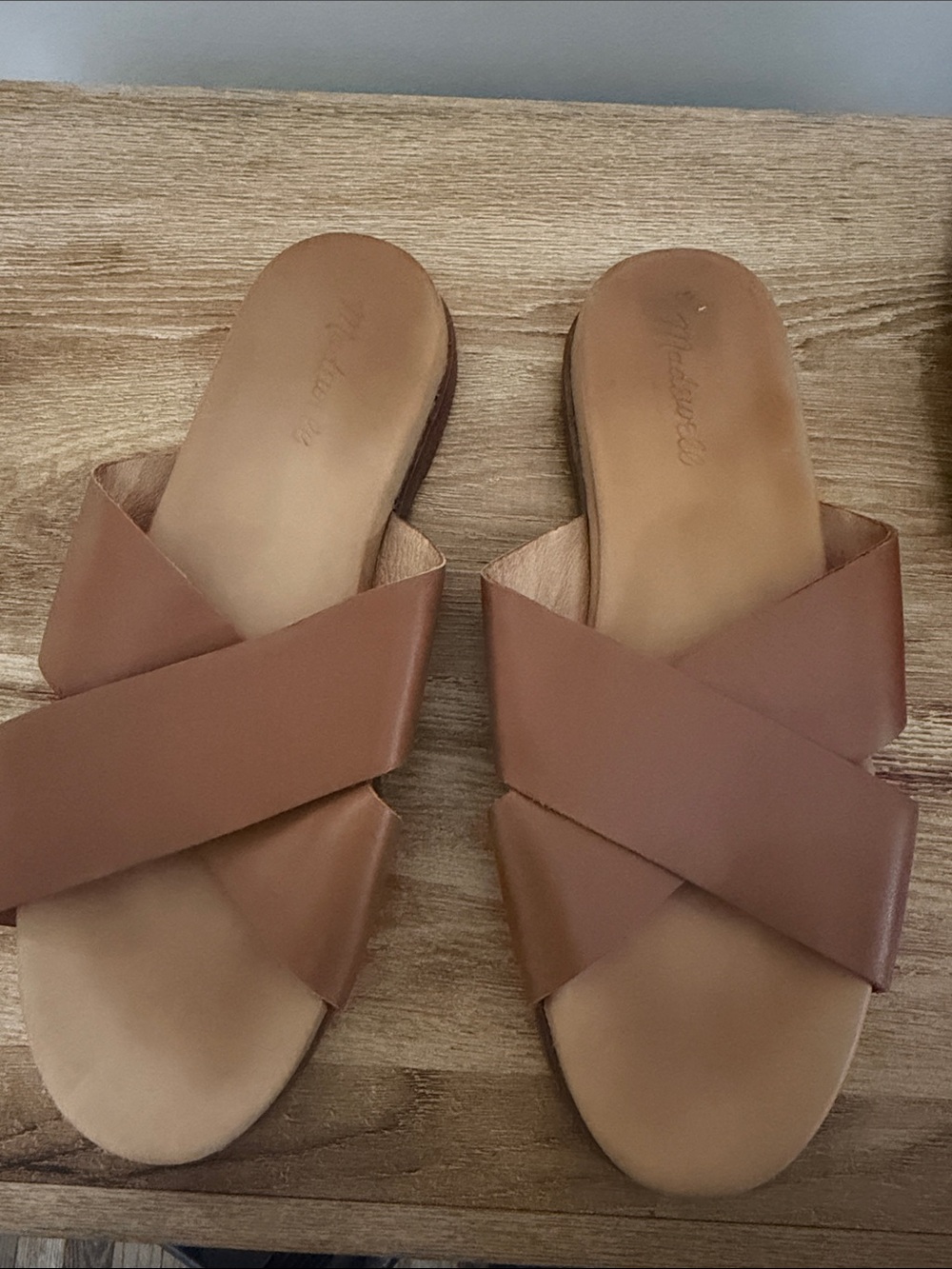 Madewell Tan Crisscross Leather Slide Sandals